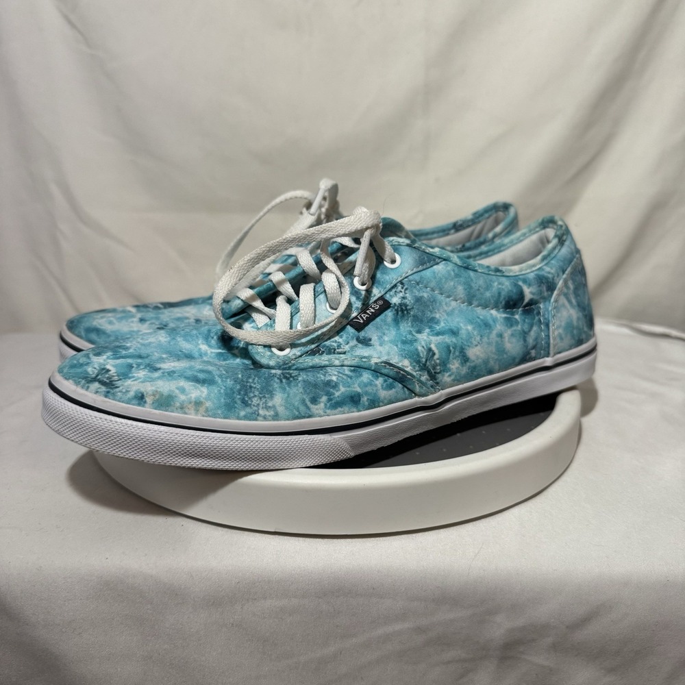 Womens Vans Off The Wall Watercolor Aqua Blue White Canvas Skate Shoes Size 8.5